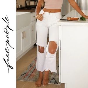 Maggie White Distressed Mid Rise Straight Leg Cropped Jeans